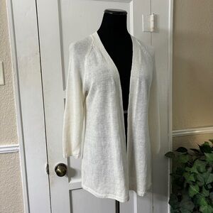 Talbots 100% Linen V-Neck Cardigan Sweater Cream Rib  Hem/Sleeves